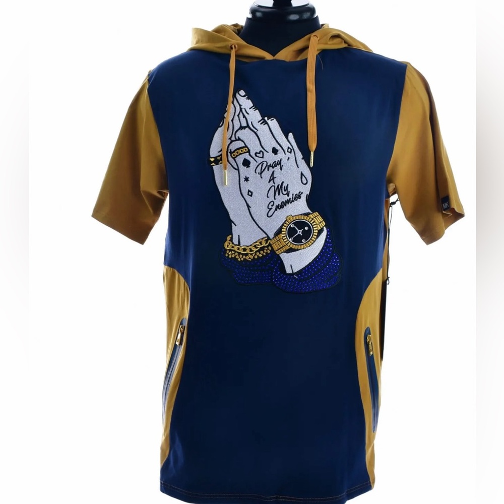 MEN’S PRAYING HANDS HOODIE-NAVY/WHEAT